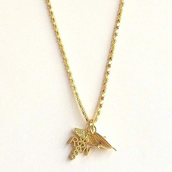 Florence Nightingale Lamp Nursing Caduceus Necklace Graduation Gift RN Gold Tone - Picture 6 of 10